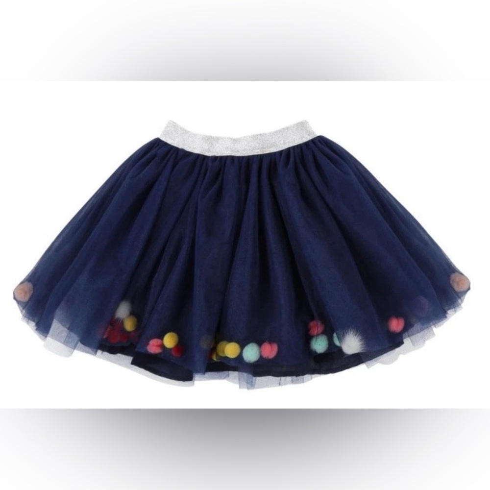 🟣Billieblush Girls Sz 8 Navy Skirt with Vibrant Pom Poms